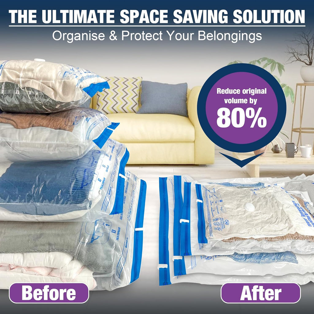 XXL Jumbo Vacuum Storage Bags - 47''X35'' Extra Large for Blankets & Comforters with Hand Pump (8 Pack)