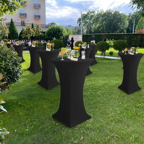 Enjoyidea Cocktail Table Covers-Spandex Round High Top Table Cloths 10 Pack 32x43 Inch-Black Stretch Fitted Bar Tall Tablecloth for Pub Bistro Highboy Party Event Banquet Height Folding Satnding