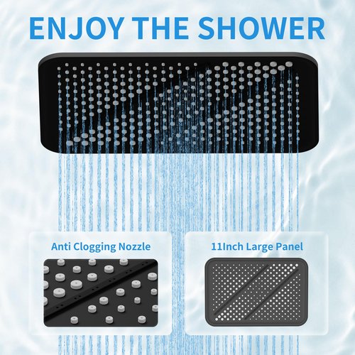 RFOUO Wide Rain Shower Head with Handheld, High Pressure Rainfall Showerhead Combo with Arm,Detachable Dual Shower with Multi Modes Handheld Spray Matte Black