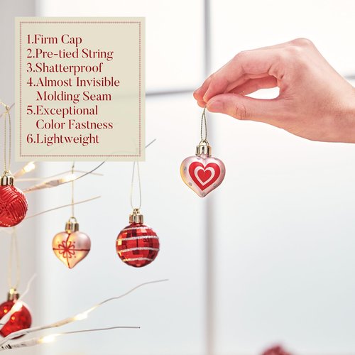 Valery Madelyn 16Pcs Valentines Heart Shaped Ornaments Gift Pack, Christmas Craft Painted Tree Decorations, Red Pink Silver Christmas Baubles Hanging Party Wedding Anniversary Decor 1.57 Inches