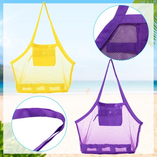 Woanger 6 Pcs Summer Mesh Beach Bag Extra Large Toy Gear Foldable Bags and Totes for Children Toddler Beach Toys Market Grocery Picnic Vacation Storage, 18 x 12 x 18''