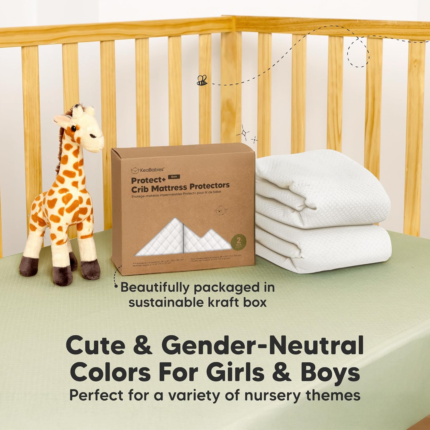 Skiennix Waterproof Crib Mattress Protector Cover - Soft Quilted Cotton Pad, 52" x 28", Machine Washable, Easy Fit