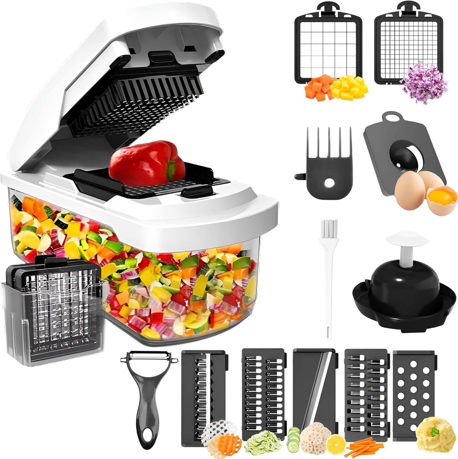 Skiennix Vegetable Chopper - 15-in-1 Mandoline Slicer & Food Dicer with Storage Container