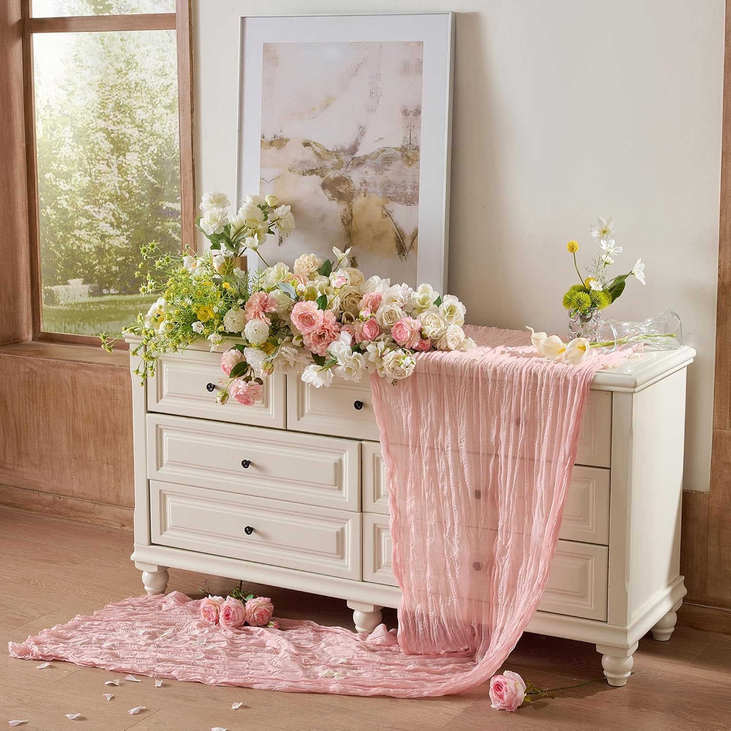 Skiennix 6 Pack Dusty Pink Table Runners - 120 Inch Boho Rustic Cheesecloth for Events & Home Decor