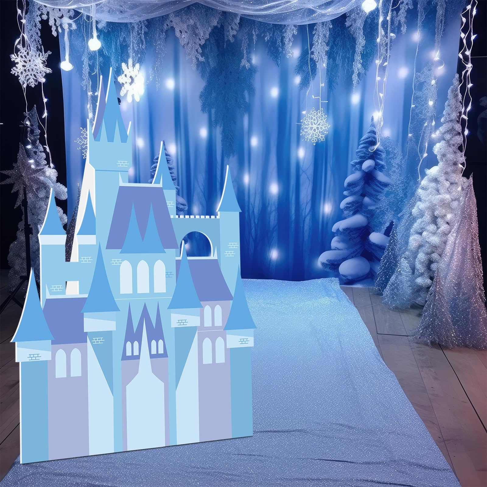 Resurhang 5ft Winter Wonderland Princess Castle Cardboard Large Decor Wonderland Snow Castle Cutout Stand for Princess Girl Snowflake Birthday Party Winter Decor Party Decorations