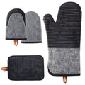 TIPTAP 4PCS Oven Mitts Set，Non-Slip Cotton Oven Mitt and Pot Holders – Heat Resistant, Durable，Machine Washable，1 Long Mit, 2 Mini Oven Mitts and 1 Pot Holder (Blue)
