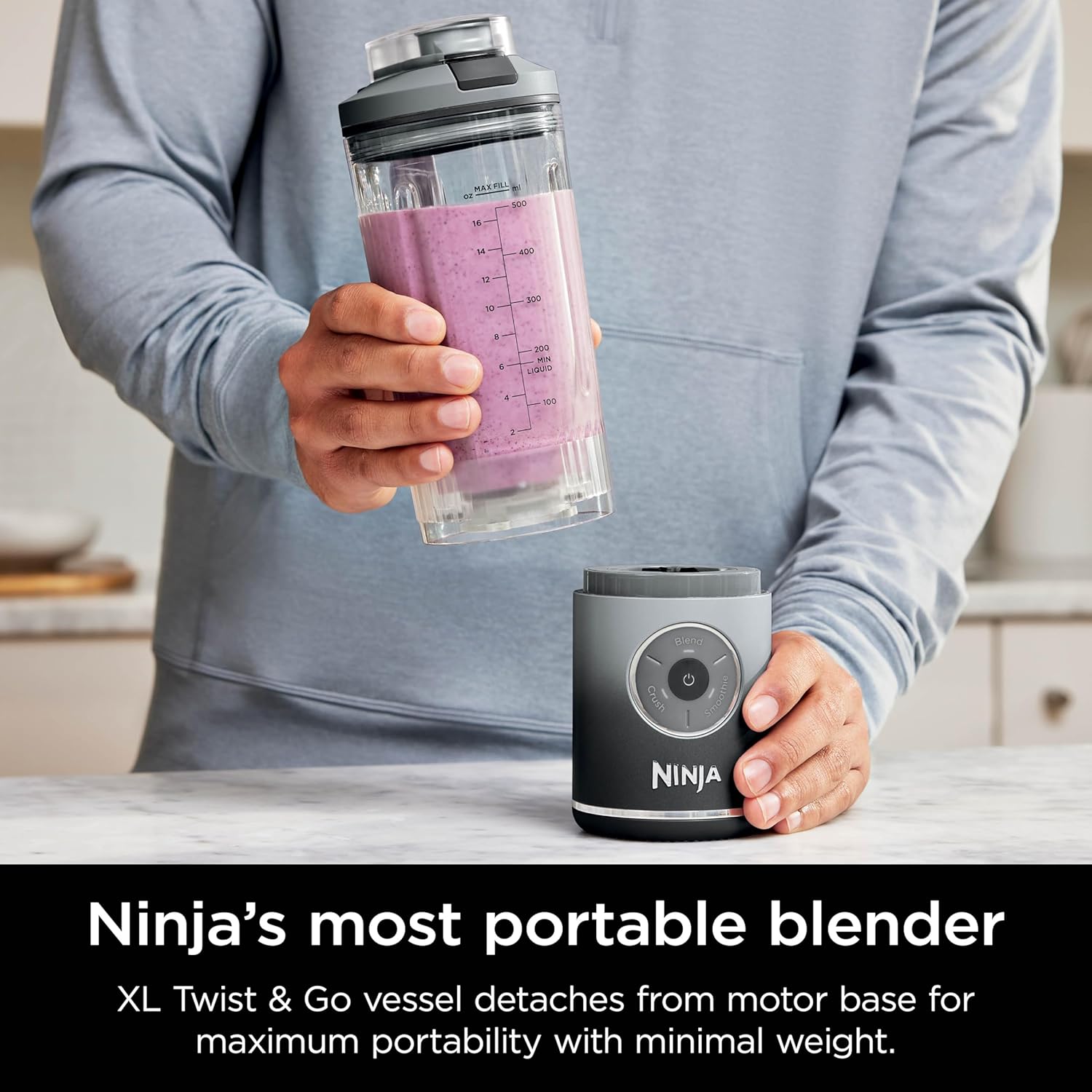 Ninja BC251GY Blast Max Cordless Blender - Smoothies & Ice Crushing | 22 oz. Twist & Go Vessel, Gray - Certified Refurbished