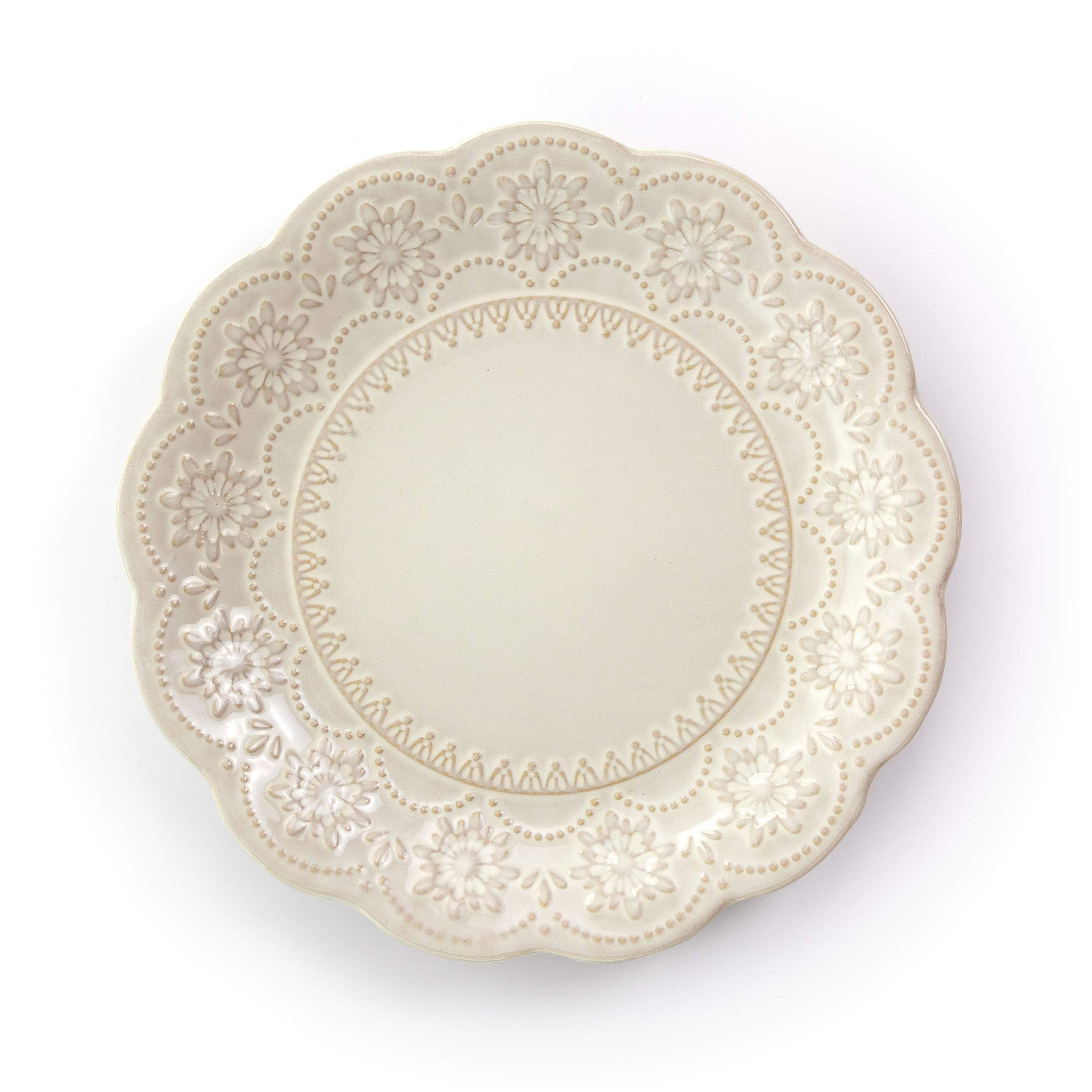 Elama Embossed Scalloped Stoneware Dinnerware Dish Set, 16 Piece, Ivory