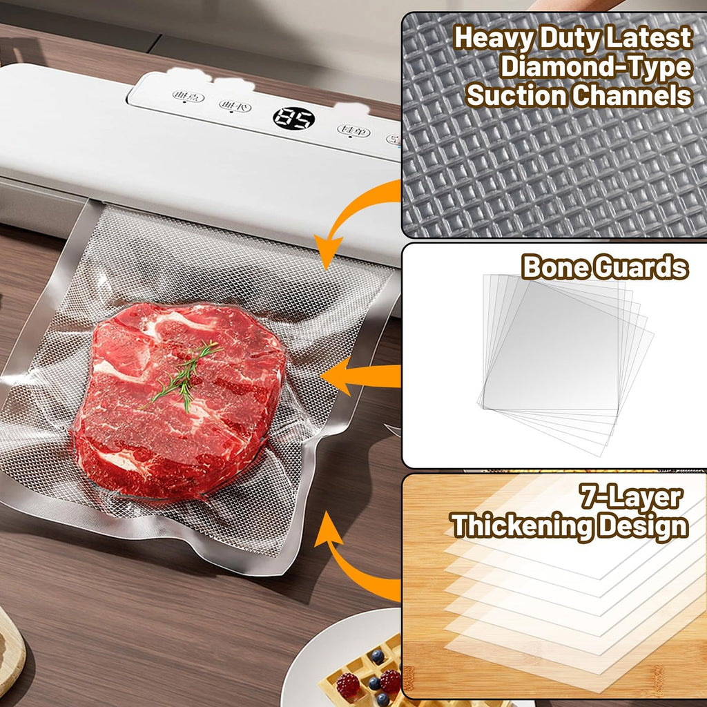 Skiennix Vacuum Sealer Bags - 200 Quart BPA-Free 8x12 Inch Heavy-Duty Food Storage Bags