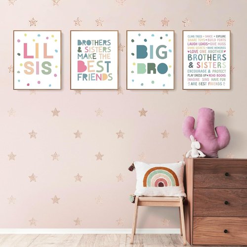LARTSFRO Wall Art Decor - Brother and Sister Make The Best Friends | Inspirational Nursery Posters, 10x8 Inch Set of 4 (Unframed)
