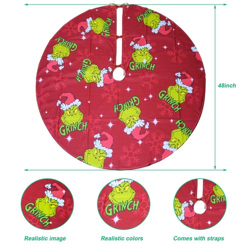 Christmas Tree Skirt 48 Inch,Large Red & Green Merry Christmas Tree Skirt Collar,Soft Farmhouse Xmas Holiday Decoration