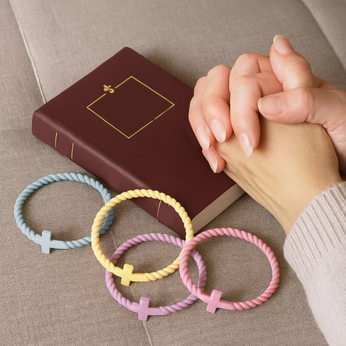 Soaoo 24 Pcs Silicone Cross Bracelet Jesus Bracelets Braided Stackable Rubber Wristband Silicone Religious Jewelry Gift for Women