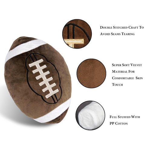 GiftExpress 2-Pack Football Plush Pillow, 12” Soft Stuffed Throw Cushion with Embroidered Laces, Brown/White Football‑Shaped Décor for Game Day, Kids’ Rooms, Couch & Man Cave