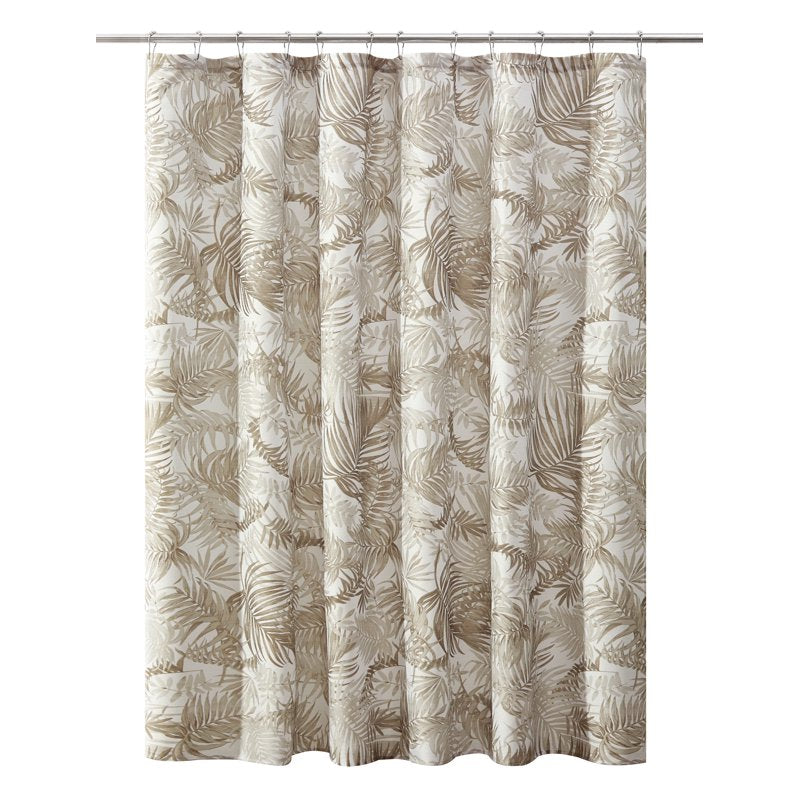 Taupe Palm Printed Ribbed Shower Curtain - 72x72 Inches, Polyester, Waterproof, Variation of Curtain