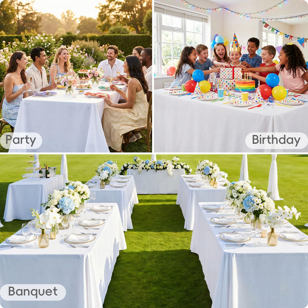 12 Pack White Tablecloth 60 x 102 Inch Rectangular Table Cloth for 6 Foot Rectangle Tables, Wrinkle Resistant Washable Polyester Fabric Table Covers for Wedding Party Banquet Buffet and Camping