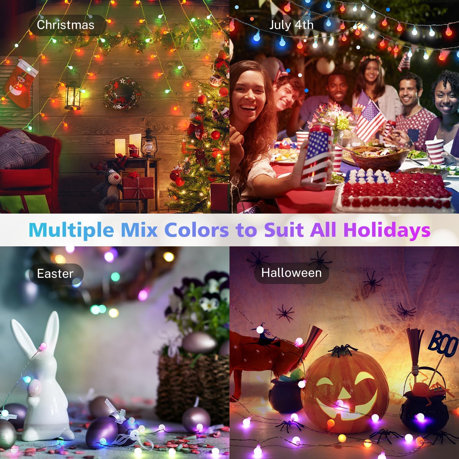 OMIKA 33FT Connectable Globe String Lights - 24 Color Changing Fairy Lights with Remote | 60 LEDs, 128 Modes, Waterproof for Indoor/Outdoor Use