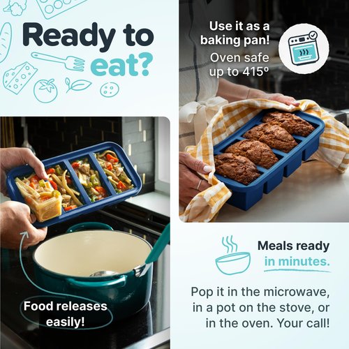 Souper Cubes Silicone Freezer Molds Gift Set with 2 Tbsp, 1/2, 1, and 2 Cup Silicone Freezer Trays With Lids - Meal Prep and Kitchen Essentials Bundle - Blueberry