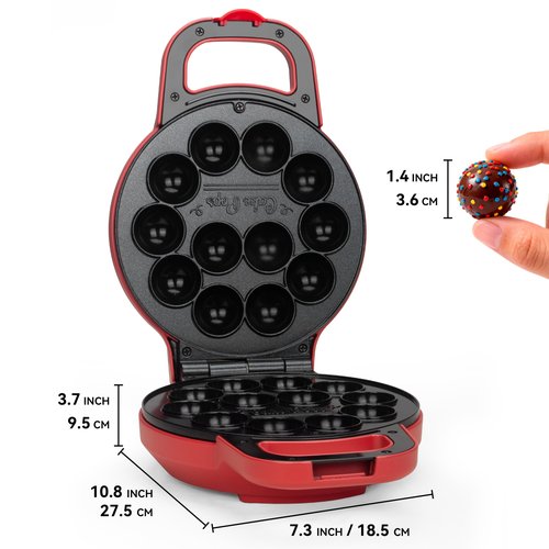 SugarWhisk Flip Cake Pop Maker Machine with Ceramic Coating, Make 12 x 1.4 Inch Cake Pops, Cake Pop Kit for Kids, Cake Pop Supplies, Snack Machine, Recipe & Brushed Included, Red