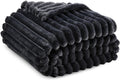 Skiennix Super Soft Queen Blanket - Premium Silky Flannel Fleece, 3D Striped Jacquard Design, 90x90 Inches, Dark Grey
