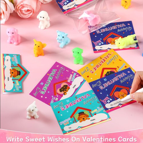 Soulchen 20 Pack Dog Valentines Day Card Gifts for Kids Classroom Puppy Valentines Cards with Squeeze Dog Toys Classroom Squeeze Exchange Gift for School Boys Girls Goody Bag Prize Rewards Favors
