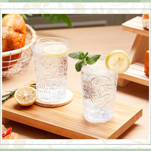 Acellegic Plastic Vintage Drinking Glasses - 16 oz Stemless Ribbed Highball Glasses Bulk Embossed Reusable Cups for Water Beer Cocktails Juice Wedding Bridal Shower Birthday Event Party(Clear,48 Pcs)