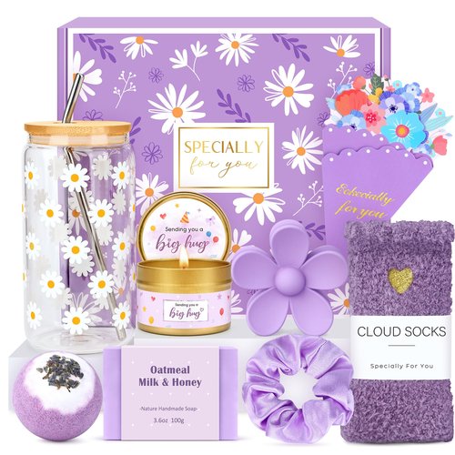 Gift Baskets for Women Unique Birthday Gifts for Women self care cheer up gifts set pick me up gift box for Woman teen girls best friend Sister Ladies Friendship Her - Inspirational Purple Present