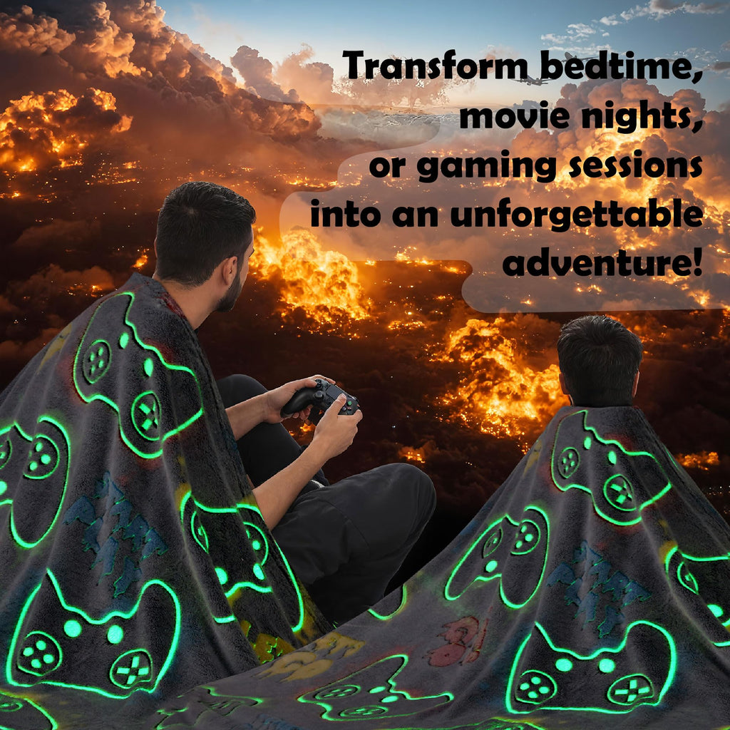Glow in The Dark Blanket Gamer Controller Throw Blanket, Soft Gaming Gifts Toys for Boys Kids Teens Men Adults, Cozy Gamepad Game Decor for Birthday Bedroom Halloween, 50"x60"