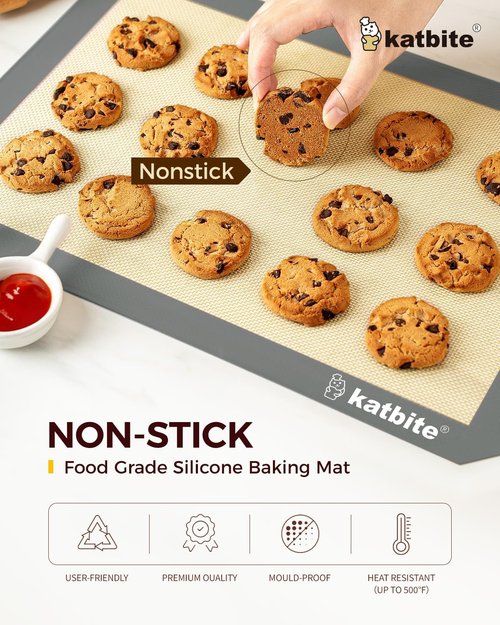 Katbite Silicone Baking Mat Set - Large Nonstick Reusable Mats for Cookies & Pastry | 3-Piece Set (2 Half Sheets & 1 Quarter)
