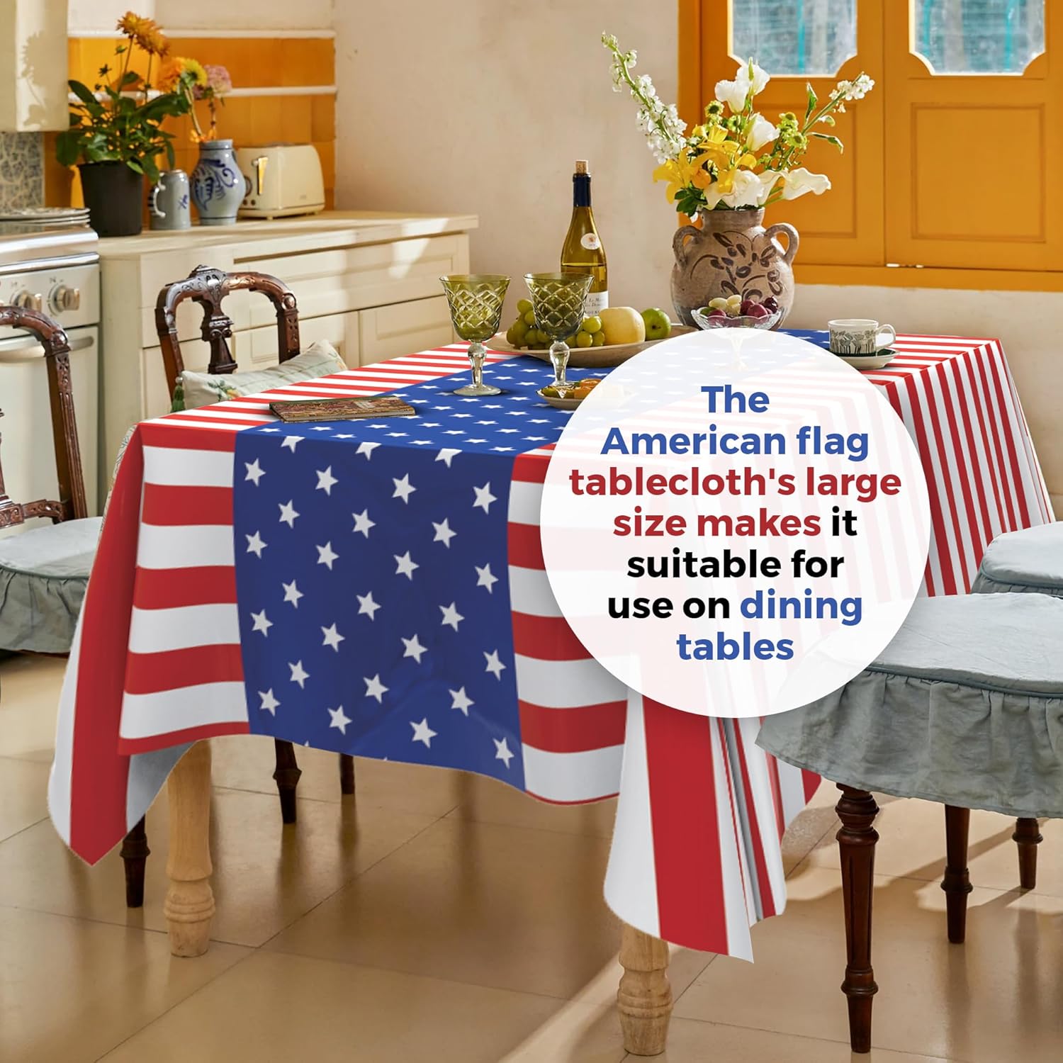 USA Flag Premium Plastic Tablecloth - 5 Pack | 108 x 54 in. Disposable Rectangle for July 4th Parties