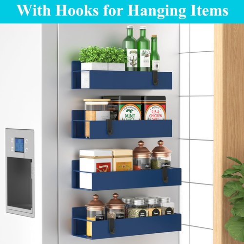 HuggieGems Magnetic Spice Storage Rack - 4 Pack Organizer for Refrigerator & Oven | Royal Blue