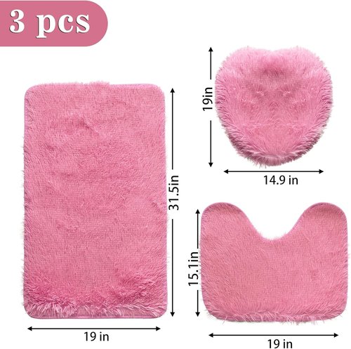 Eanpet Pink Bathroom Rug Set - 3-Piece Washable Bath Mats with U-Shaped Contour Rug & Toilet Lid Cover