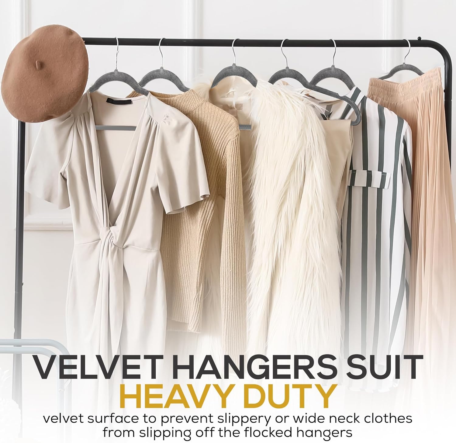 Techzoo Premium Velvet Hangers - 50 Pack Ultra Thin Non-Slip Adult Suit Hangers | Gray, 360° Swivel Hook