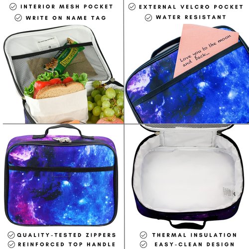 Fenrici Galaxy Backpack and Lunch Box for Kids, 18" Kids Galaxy Backpack Set for School, Space, Purple