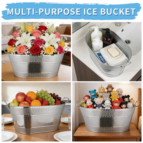 4 Gallon Galvanized Beverage Tub, 2 Pcs Heavy-Duty Ice Buckets Large Galvanized Drink Buckets with Handles for Catering Bars Parties