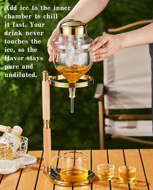 Ceizext Sake Dispenser with Warmer, 720ml Glass Server with Unique drip Design for Hot & Cold Sake, Soju, and liquor (Gold)