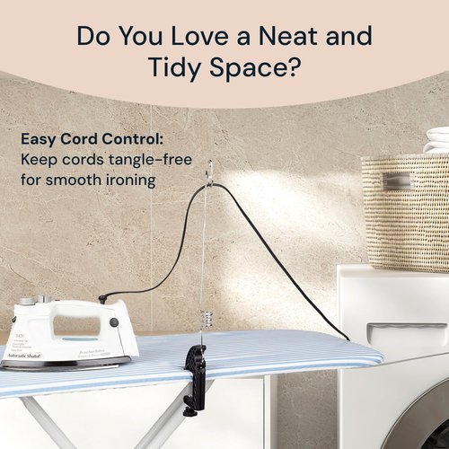 SimplyImagine Flexible Iron Cord Holder - Metal, Tabletop Mount - Tangle-Free Pressing & Ironing Board Cord Holder - Universal Fit & Steam Compatibility