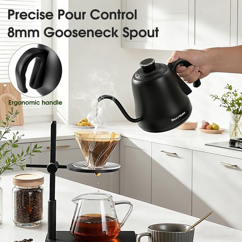 Gooseneck Electric Kettle Temperature Control: ±1℉ Precise Target & Keep Warm, Quick Heating 316L Stainless Steel Electric Kettles for Boiling Water, Pour Over Coffee, Brew Tea & Milk, 1000W/0.8L
