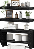 QEEIG Floating Bathroom Shelves - Stylish Wall Storage for Toilet Paper | Set of 3, 16 Inch, Black