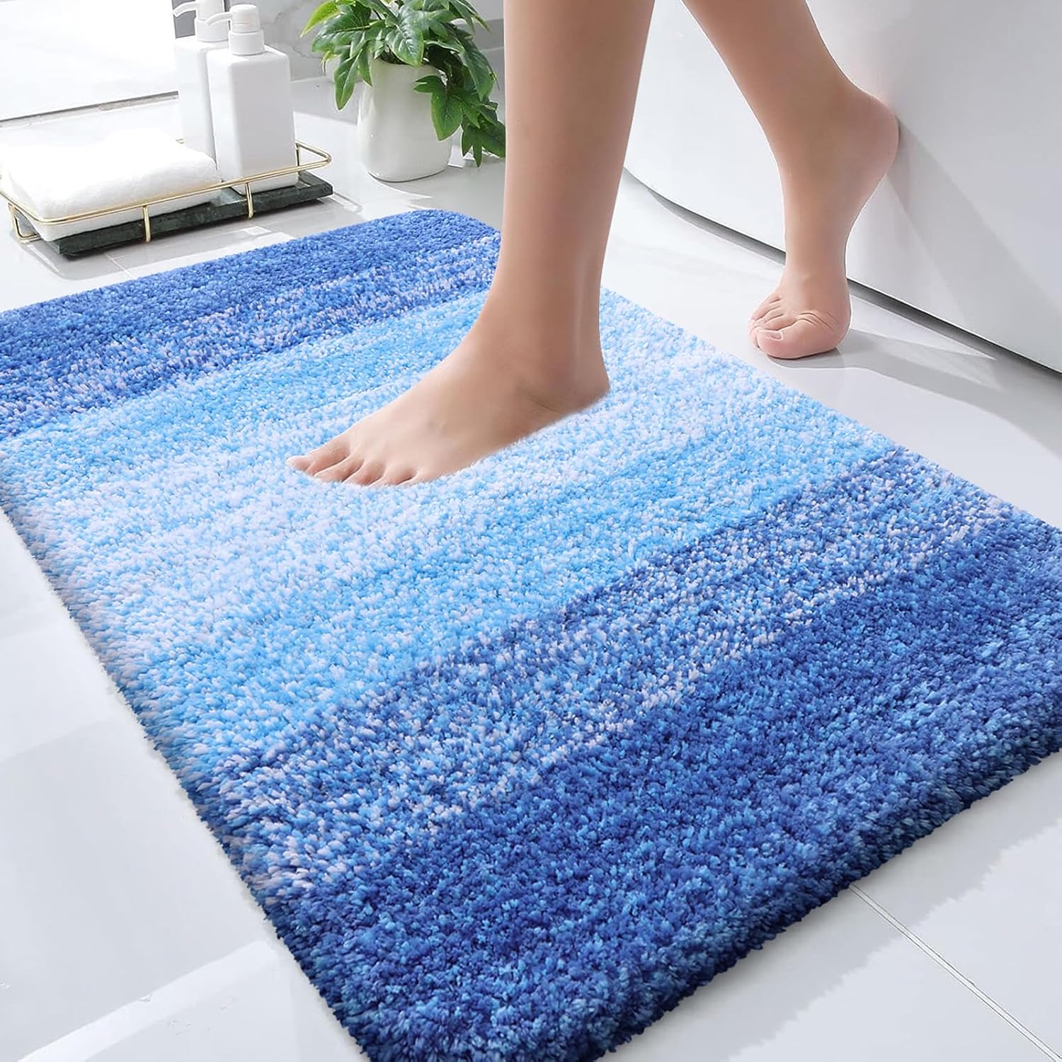 OLANLY Bathroom Runner Rug - Extra Soft, Absorbent Microfiber | Quick Dry, Washable, 45x27, Light Royal Blue