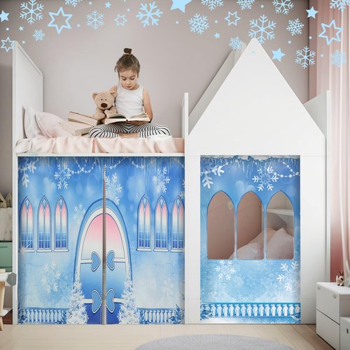 Hahafelt Loft Bed Tent Curtain Set for Low Twin,Bunk Bed Curtains Princess Play Tent Winter Party Decoration for Indoor & Outdoor Play