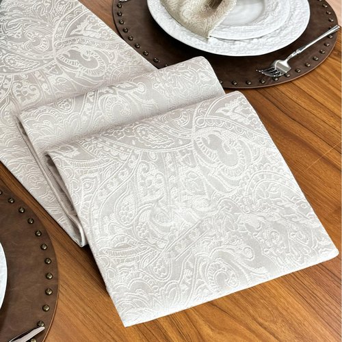 ZIWUROAD Table Runner with Jacquard Design, Waterproof Thick Table Runner for Home Decor Country Rustic Farmhouse Kitchen Dining Table Decoration (Milky White, 12x144 Inch)
