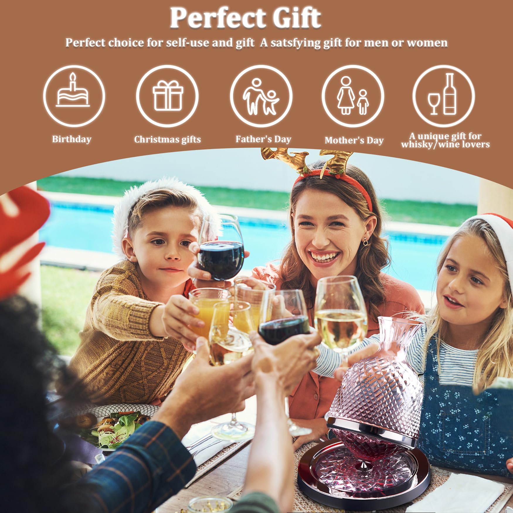 Red Wine Decanter 50oz/1500ml, YTHFGRT Wine Carafe Decanter Made of Lead-Free Crystal Glass, 360° Rotating Decanters for Whisky and Wine, Decanter Gift Box Design for Men Women Gifts