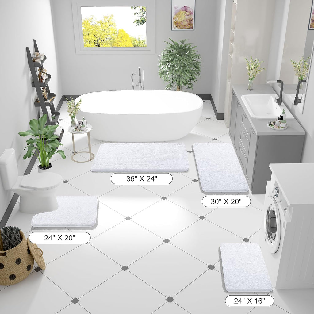 OLANLY Bathroom Rugs - Extra Soft Chenille Bath Mats | Quick Dry, Machine Washable, 34x21, White