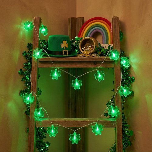 10 Feet Shamrock String Lights - St Patricks Day Decorations with 20 LED Lucky Clover Lights Battery Powered, Timing Function - Green Feast Lighting for Indoor House Irish Bedroom Party Festival Decor