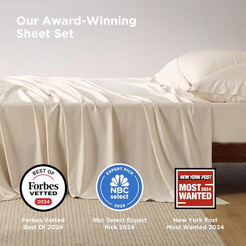 Bedsure Cooling California King Sheet Set - Breathable Rayon from Bamboo, Soft & Silky, Light Beige