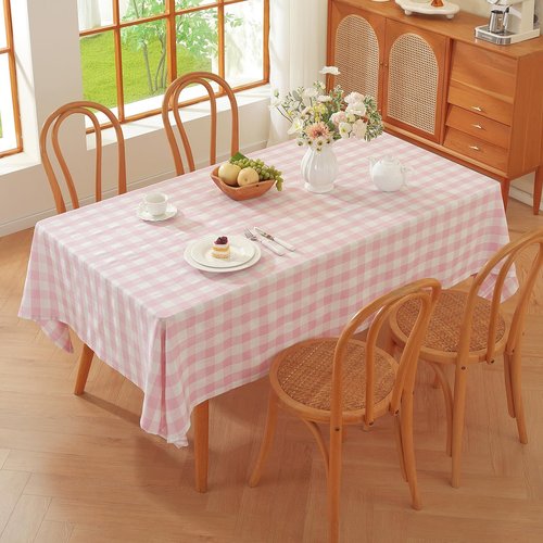 Alsoo Valentines Pink Gingham Tablecloth Rectangle Checkered Table Cloth Cotton Linen Fabric Wrinkle Free Washable Buffalo Plaid Table Cover for Kitchen Dining Picnic Camping, 60 * 75 inch