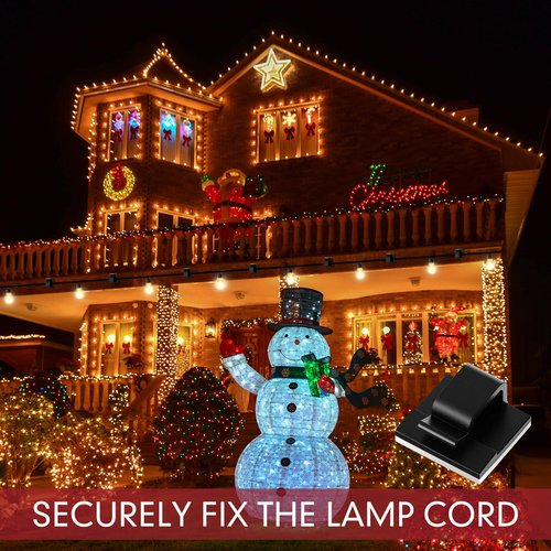 Yuntau 200 Pcs Outdoor Light Clips Adhesive Cable Clips for Christmas Outdoor String Lights with Adhesive Strips Patio Decor for Wall Wire Holder for Hanging Cable Management Cord Organizer (Black)