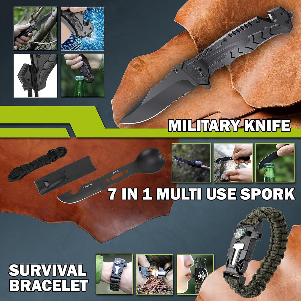 Survival Gear 17-in-1 Kit | Essential Tools for Fishing, Hunting & Camping | Perfect Christmas Gift