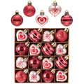 Valery Madelyn 16Pcs Valentines Heart Shaped Ornaments Gift Pack, Christmas Craft Painted Tree Decorations, Red Pink Silver Christmas Baubles Hanging Party Wedding Anniversary Decor 1.57 Inches