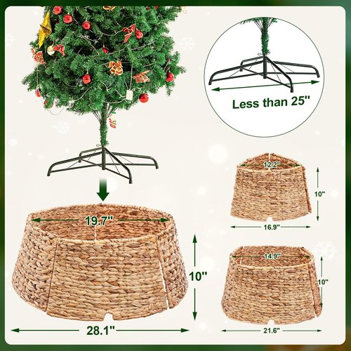 ELYKEN 28-Inch Woven Rattan Christmas Tree Collar, Stylish Hyacinth 5-Piece Tree Skirt for Artificial Trees, Wicker Tree Base Cover with Cord Cut-Out for Home Decor, Living Room Display, Natural